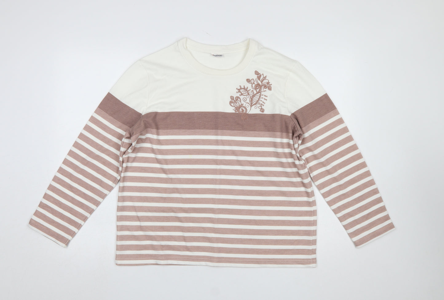 Damart Womens Cream Brown Striped Long Sleeve Jersey Top Size M 14/16