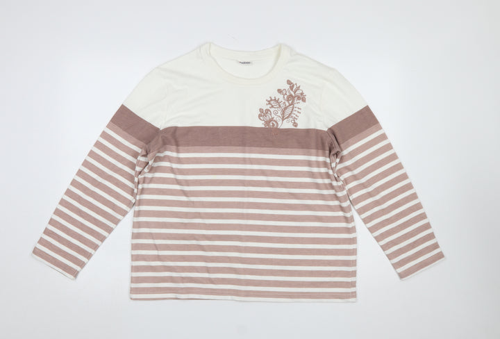 Damart Womens Cream Brown Striped Long Sleeve Jersey Top Size M 14/16