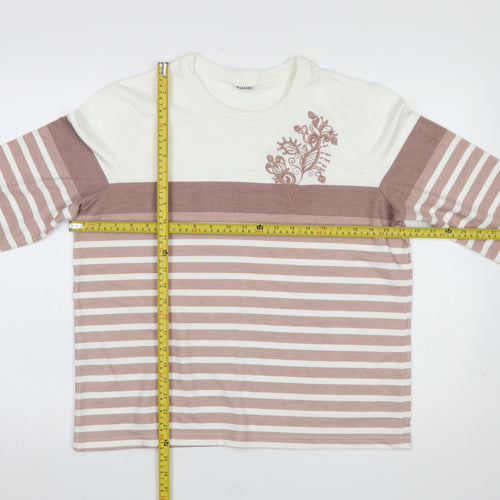 Damart Womens Cream Brown Striped Long Sleeve Jersey Top Size M 14/16