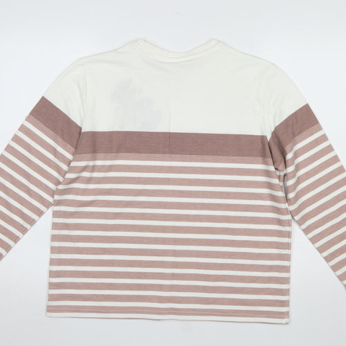 Damart Womens Cream Brown Striped Long Sleeve Jersey Top Size M 14/16