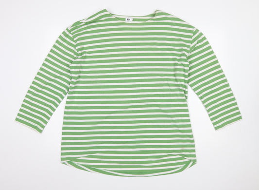 Kin Womens Green White Striped Long Sleeve Cotton Jersey Top Size M