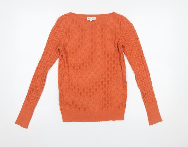 Warehouse Women’s Orange Cable Knit Pullover Jumper Size 6