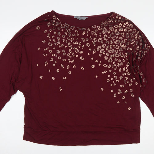 Principles Women Burgundy Animal Print Long Sleeve Tunic Top XL