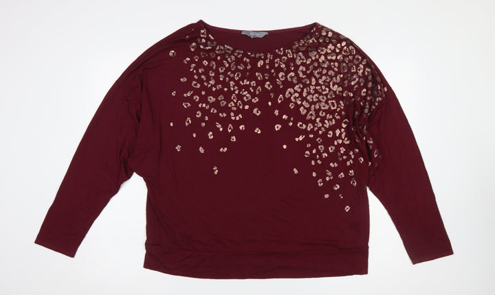 Principles Women Burgundy Animal Print Long Sleeve Tunic Top XL