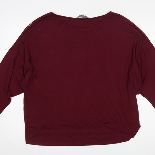 Principles Women Burgundy Animal Print Long Sleeve Tunic Top XL