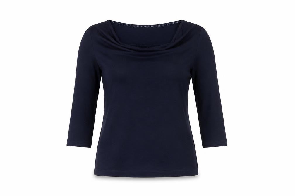 Front view of White Stuff Women's Blue Cowl Neck Jersey Blouse, size 10