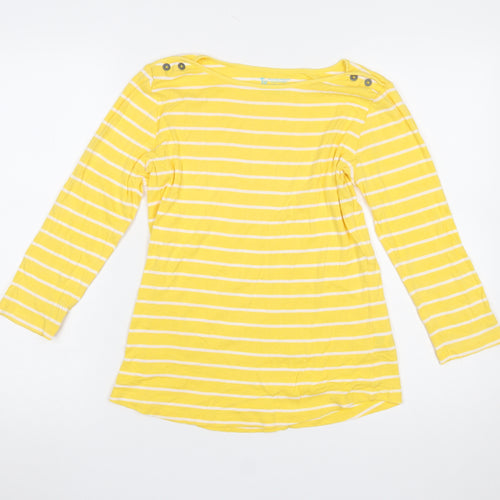 Tu Women's Yellow Striped 3/4 Sleeve Cotton Boat Neck T-Shirt Size 14