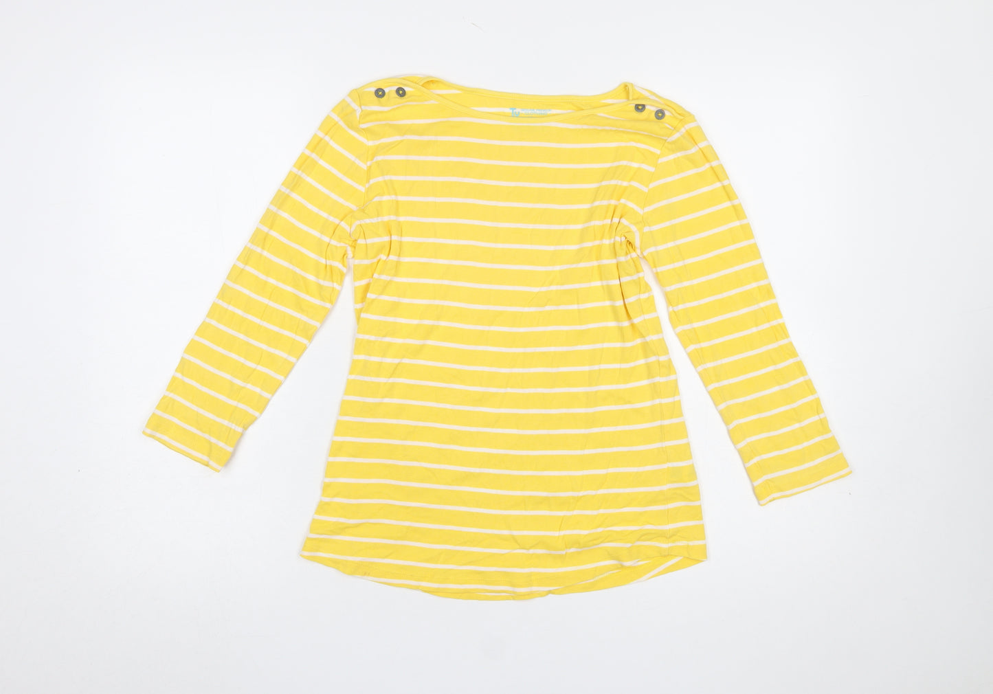 Tu Women's Yellow Striped 3/4 Sleeve Cotton Boat Neck T-Shirt Size 14