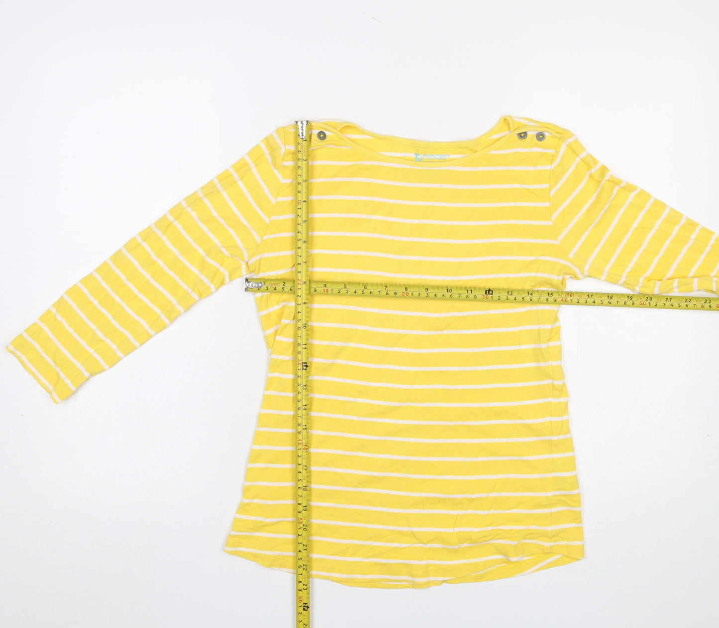Tu Women's Yellow Striped 3/4 Sleeve Cotton Boat Neck T-Shirt Size 14