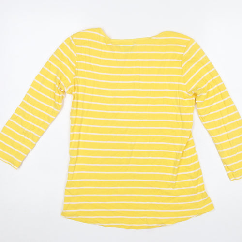Tu Women's Yellow Striped 3/4 Sleeve Cotton Boat Neck T-Shirt Size 14