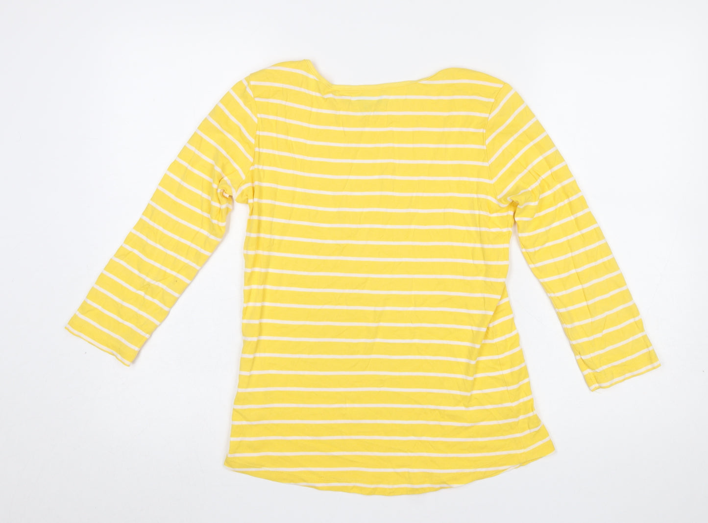 Tu Women's Yellow Striped 3/4 Sleeve Cotton Boat Neck T-Shirt Size 14