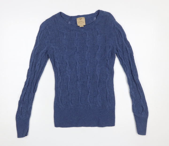 Aphorism Women's Blue Cable Knit Crew Neck Jumper Size L