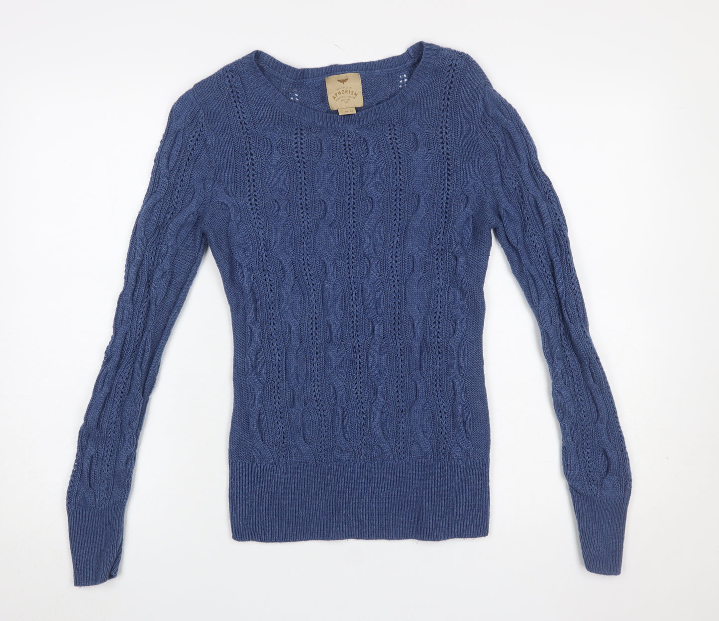 Aphorism Women's Blue Cable Knit Crew Neck Jumper Size L