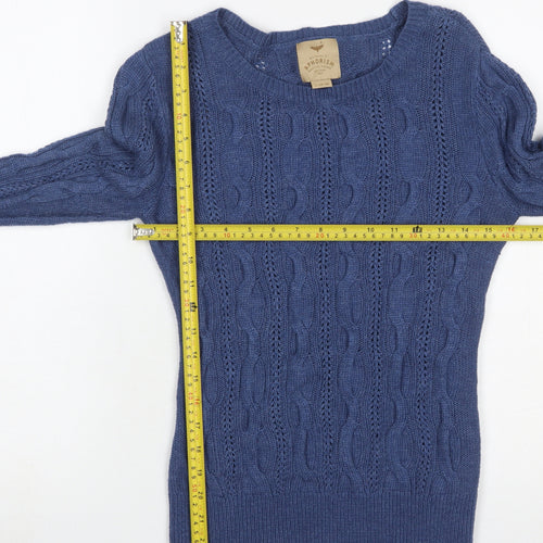 Aphorism Women's Blue Cable Knit Crew Neck Jumper Size L