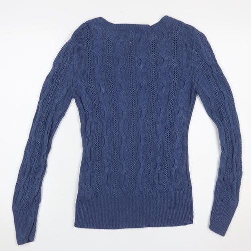 Aphorism Women's Blue Cable Knit Crew Neck Jumper Size L