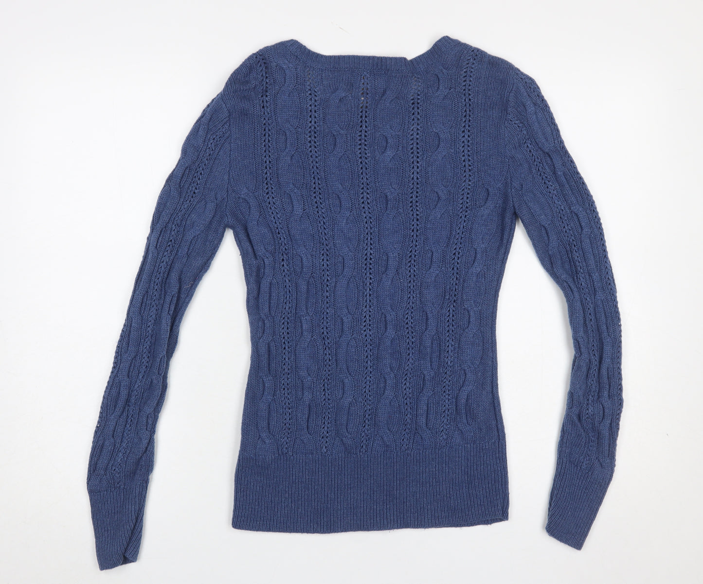 Aphorism Women's Blue Cable Knit Crew Neck Jumper Size L