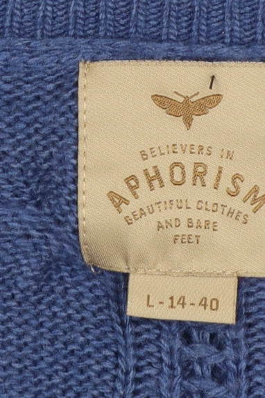 Aphorism Women's Blue Cable Knit Crew Neck Jumper Size L