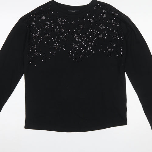 Next Women Black Sequin Long Sleeve T-Shirt Size 8 Cotton