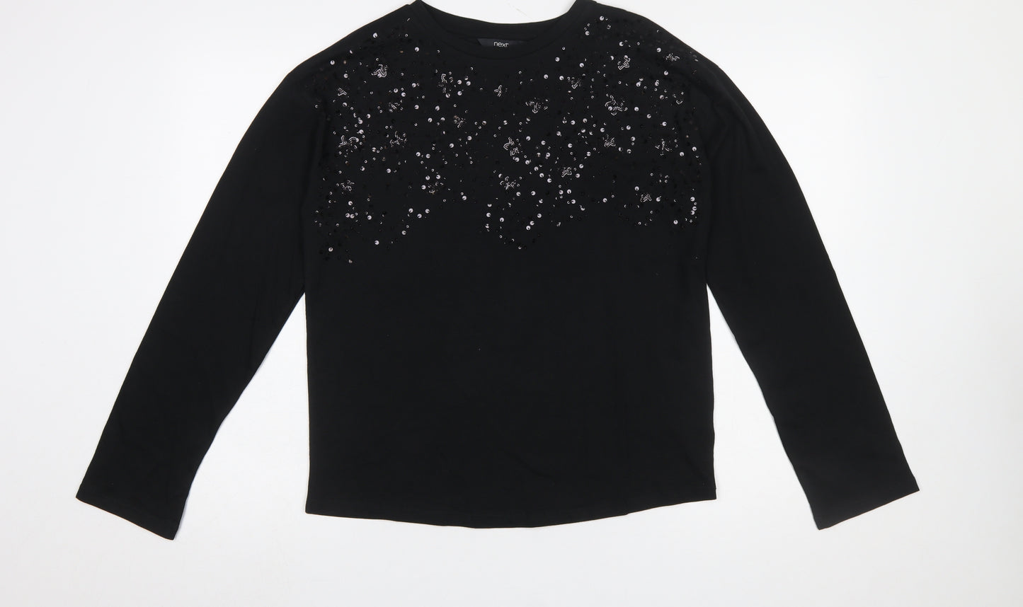 Next Women Black Sequin Long Sleeve T-Shirt Size 8 Cotton