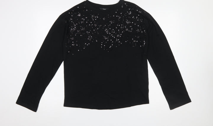 Next Women Black Sequin Long Sleeve T-Shirt Size 8 Cotton