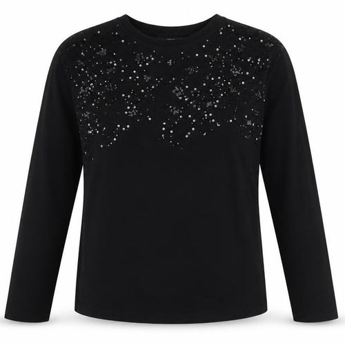 Next Women Black Sequin Long Sleeve T-Shirt Size 8 Cotton