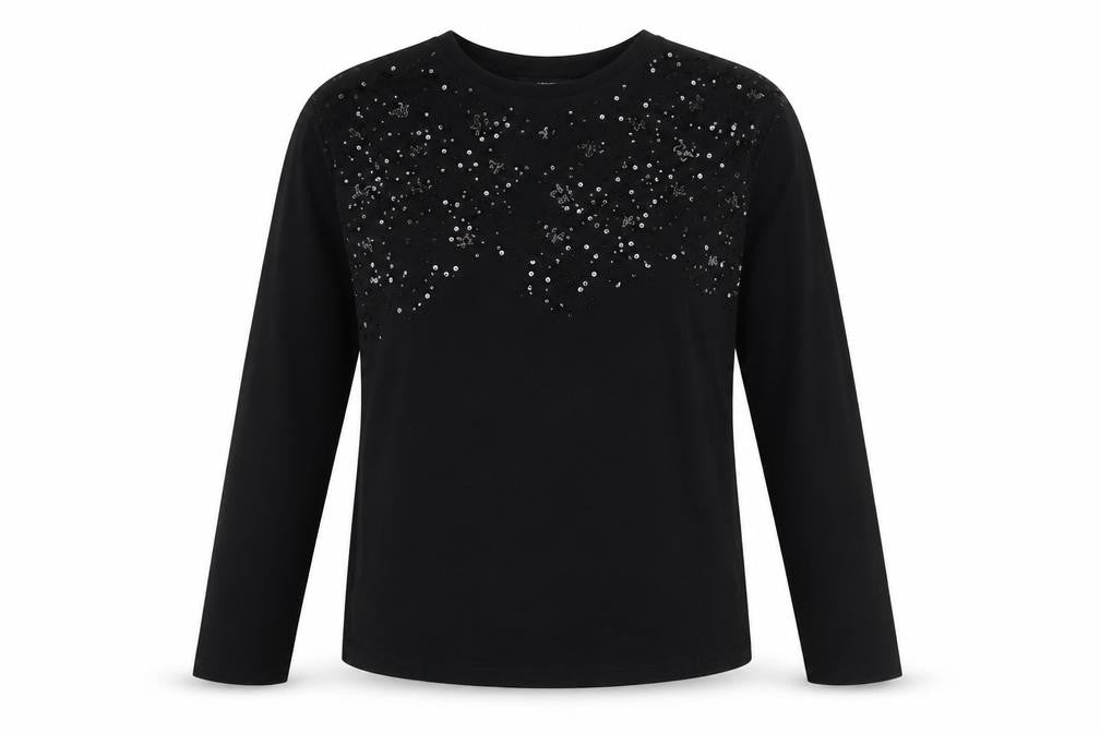 Next Women Black Sequin Long Sleeve T-Shirt Size 8 Cotton