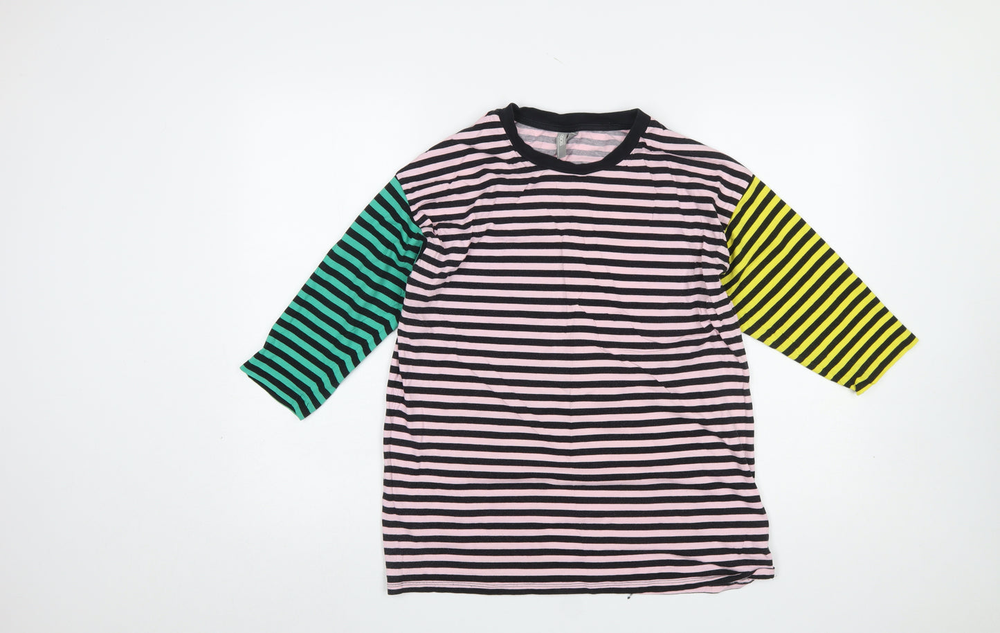 ASOS Women’s Multicoloured Striped 3/4 Sleeve Cotton T-Shirt UK 8