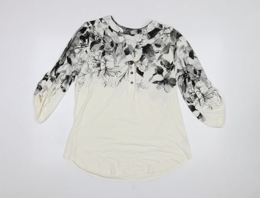 Roman Women’s Ivory Floral V-Neck 3/4 Sleeve Tunic Blouse Size 10