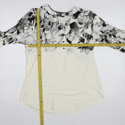 Roman Women’s Ivory Floral V-Neck 3/4 Sleeve Tunic Blouse Size 10
