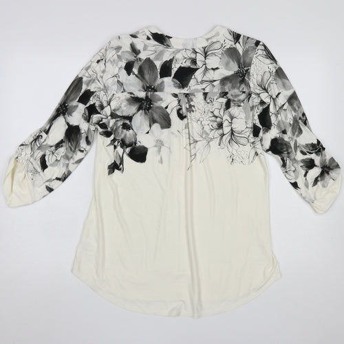 Roman Women’s Ivory Floral V-Neck 3/4 Sleeve Tunic Blouse Size 10