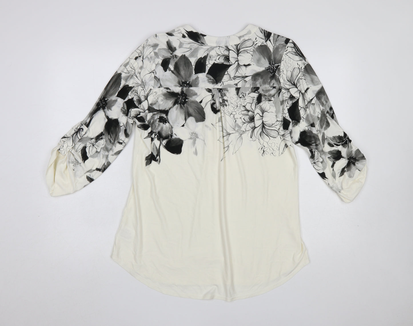 Roman Women’s Ivory Floral V-Neck 3/4 Sleeve Tunic Blouse Size 10