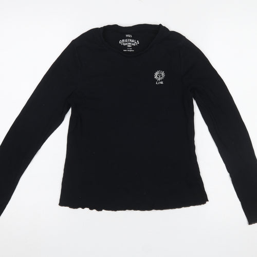 Marks and Spencer Girls Black Long Sleeve Embroidered Love T-Shirt 13-14Y
