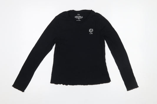 Marks and Spencer Girls Black Long Sleeve Embroidered Love T-Shirt 13-14Y