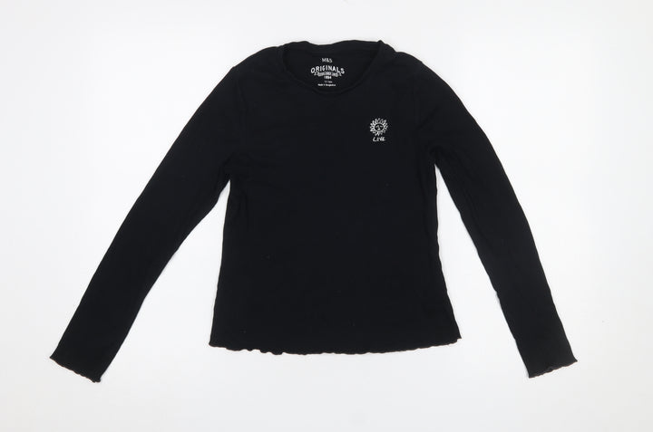 Marks and Spencer Girls Black Long Sleeve Embroidered Love T-Shirt 13-14Y