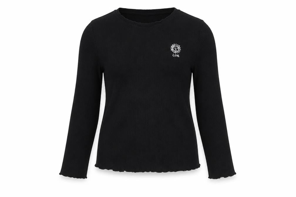 Marks and Spencer Girls Black Long Sleeve Embroidered Love T-Shirt 13-14Y
