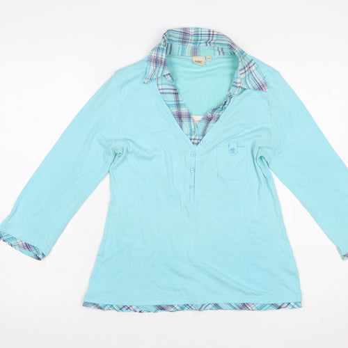 Cotton Traders Women’s Blue V-Neck 3/4 Sleeve Cotton Blouse Size 10