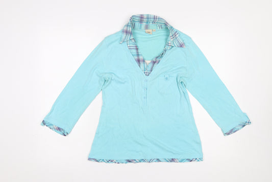 Cotton Traders Women’s Blue V-Neck 3/4 Sleeve Cotton Blouse Size 10