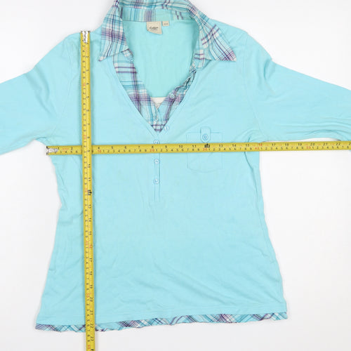 Cotton Traders Women’s Blue V-Neck 3/4 Sleeve Cotton Blouse Size 10