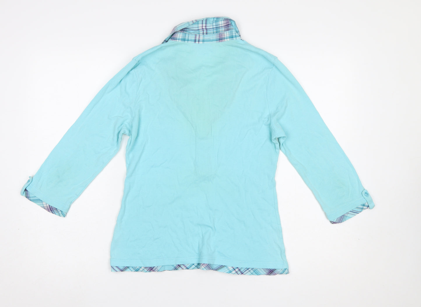 Cotton Traders Women’s Blue V-Neck 3/4 Sleeve Cotton Blouse Size 10