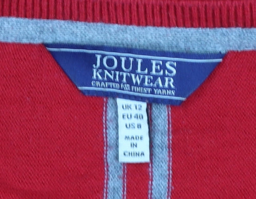 Joules Womens Red Cotton Blend Crew Neck Long Sleeve Jumper Size 12