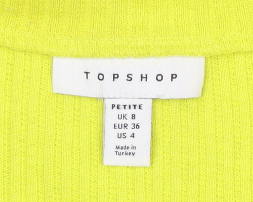 Topshop Petite Yellow Cropped Ribbed Long Sleeve Lace-Up Blouse UK 8