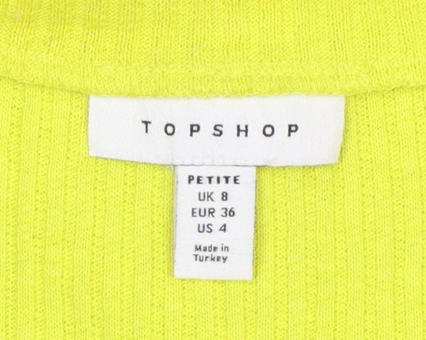 Topshop Petite Yellow Cropped Ribbed Long Sleeve Lace-Up Blouse UK 8