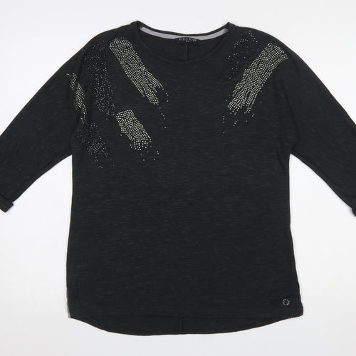 Viz a Viz Women Black Size 10/12 3/4 Sleeve Embellished Jumper