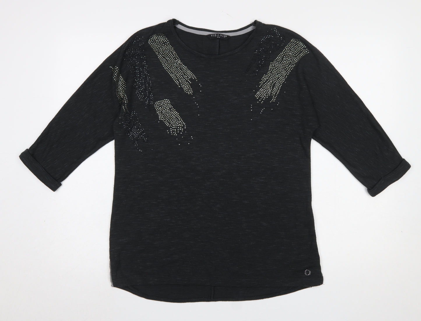Viz a Viz Women Black Size 10/12 3/4 Sleeve Embellished Jumper