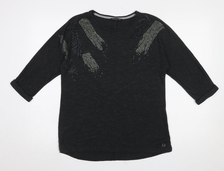 Viz a Viz Women Black Size 10/12 3/4 Sleeve Embellished Jumper