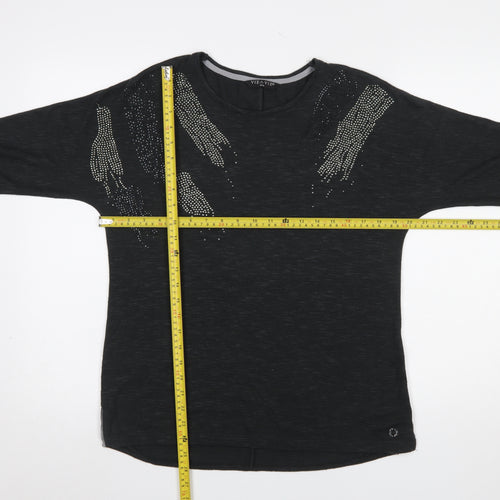 Viz a Viz Women Black Size 10/12 3/4 Sleeve Embellished Jumper