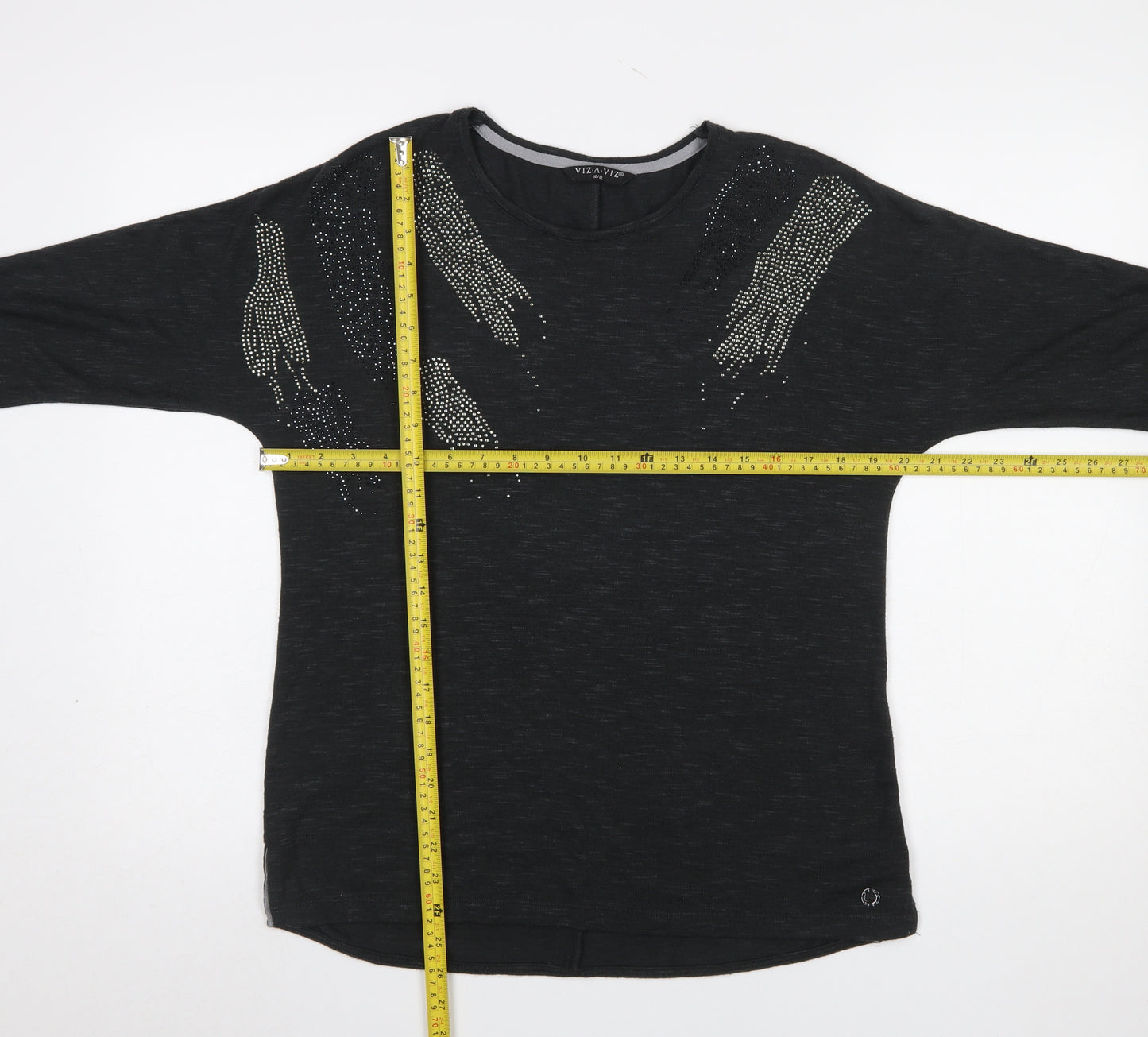 Viz a Viz Women Black Size 10/12 3/4 Sleeve Embellished Jumper