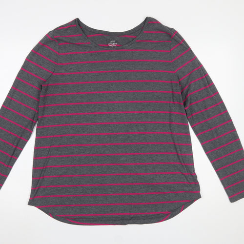 Gap Women Grey Pink Stripe Long Sleeve Luxe T-Shirt Size 14