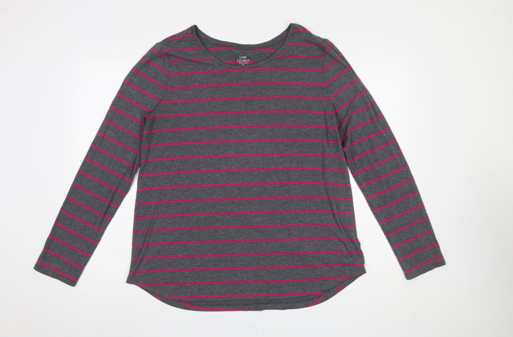 Gap Women Grey Pink Stripe Long Sleeve Luxe T-Shirt Size 14