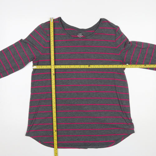 Gap Women Grey Pink Stripe Long Sleeve Luxe T-Shirt Size 14